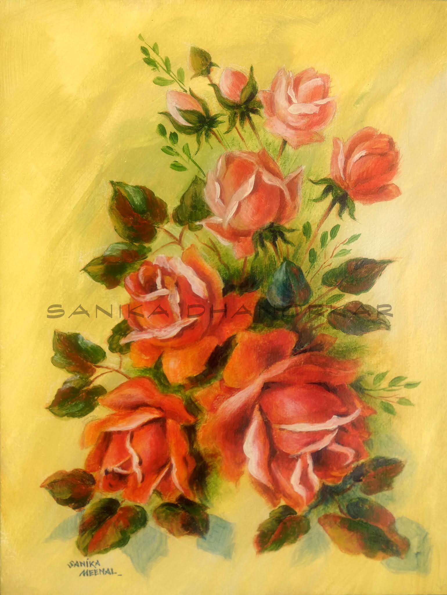 ArtEWorld by Sanika Dhanorkar: 169: Acrylic Painting: Red Roses