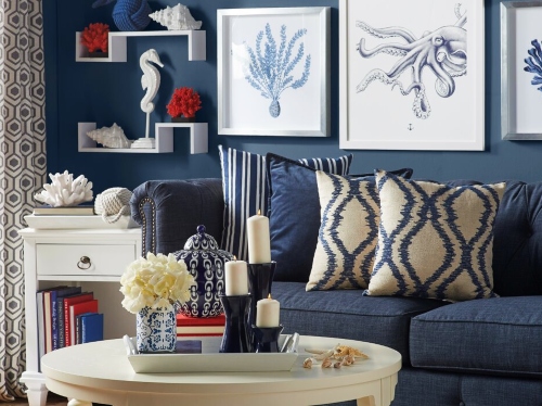 Blue Painted Coastal Living Room Idea