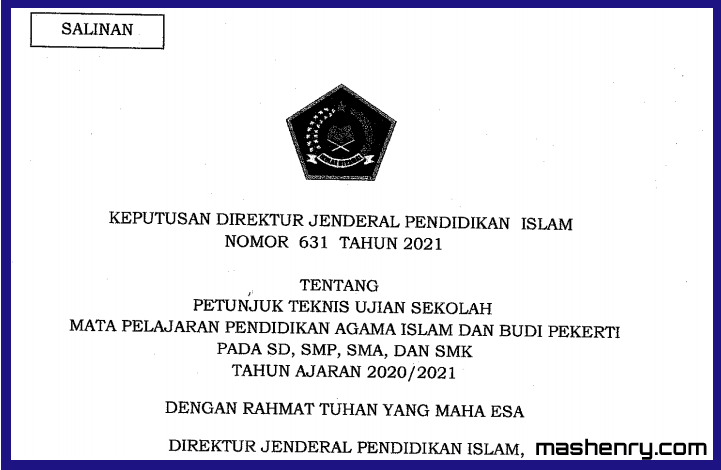 Kepdirjen Pendis Nomor 631 Tahun 2021 (Juknis US PAI SD Kepdirjen Pendis Nomor 631 Tahun 2021 (Juknis US PAI SD
