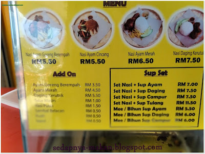 senarai makanan yang ada di restoran Kejora ni