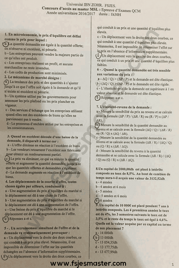 Exemple Concours Master Management Stratégique et Logistique 20162017