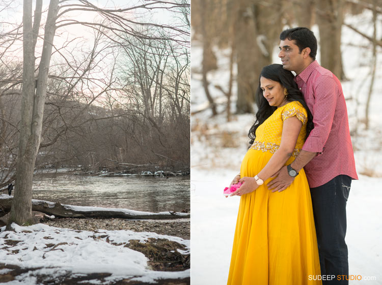 Indian Maternity Photography in Winter Snow - SudeepStudio.com Ann Arbor Portrait Photographer 