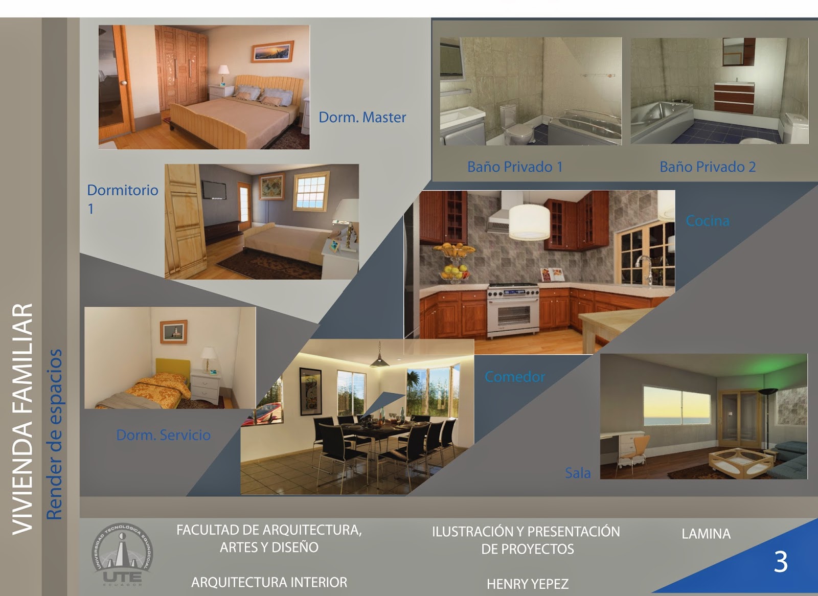 Laminas de Presentación de proyecto vivienda familiar | ILUSTRACIÓN Y