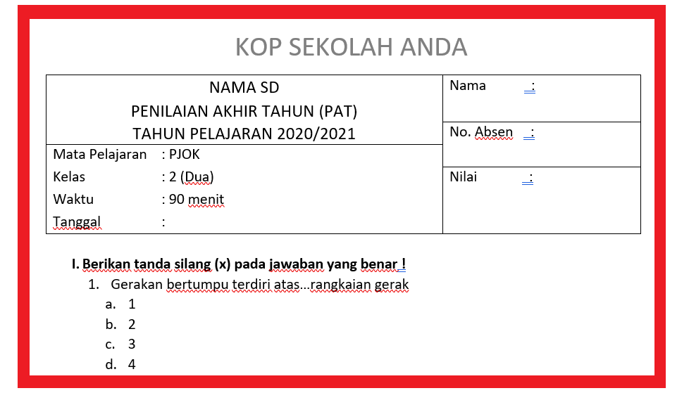 Soal Jawaban Pat Pjok Kelas 2 Sd Semester Genap Tahun 2021 Info Pendidikan Terbaru