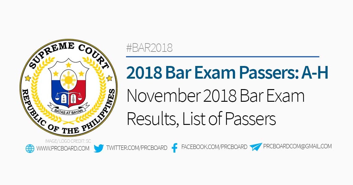 RESULT Bar Exam 2018 List of Passers (AH), Released on May 2019