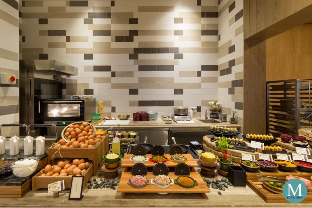 hotel breakfast buffet with egg dishes