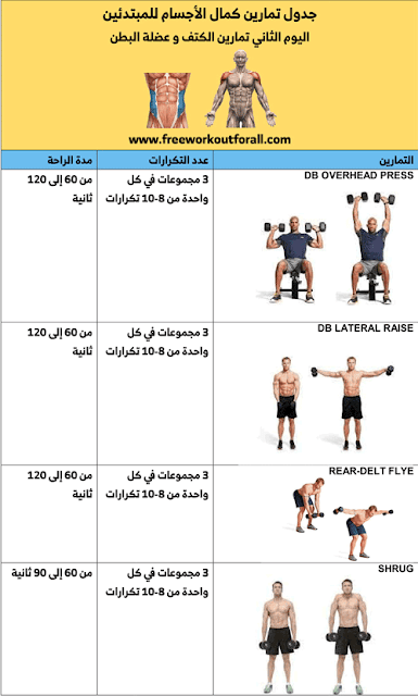 جدول تمارين كمال الاجسام للمبتدئين