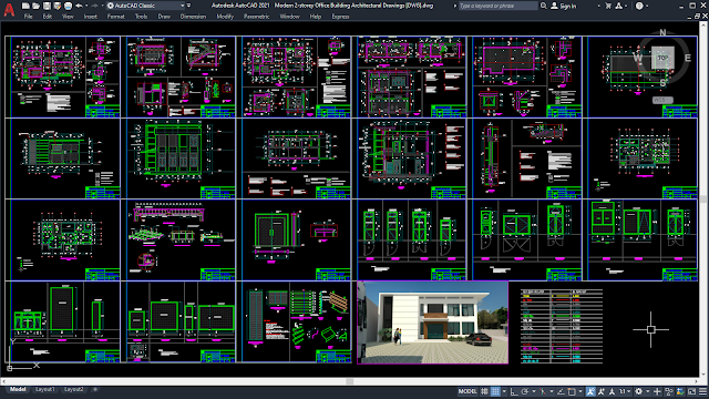 Modern 2-storey Office Building Architectural Drawings [DWG]