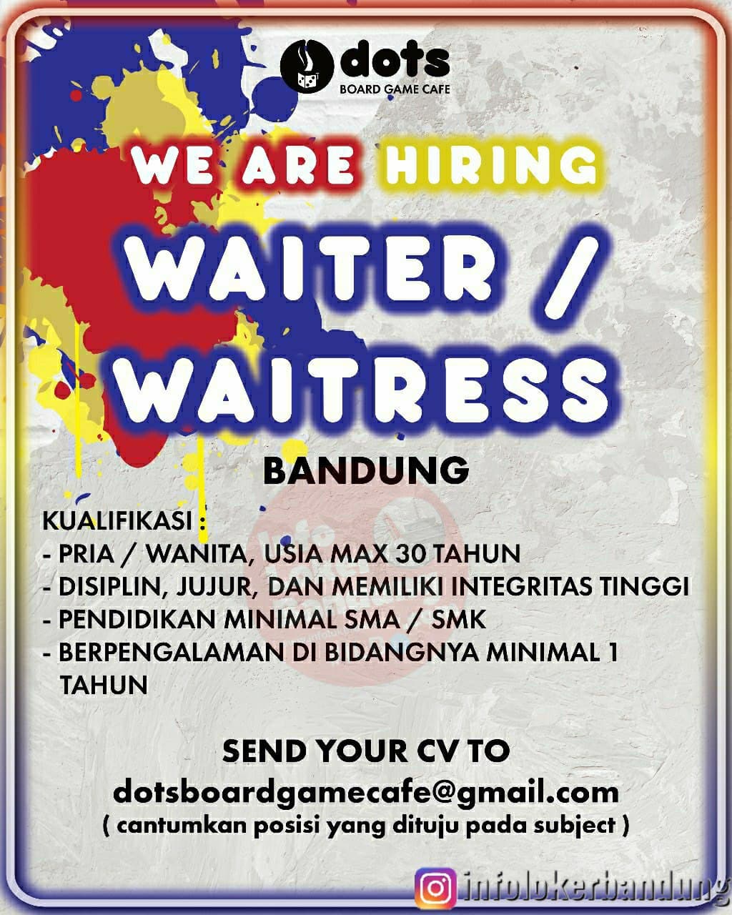 Lowongan Kerja Waiter / Waitress DOTS Board Game Cafe Bandung Januari