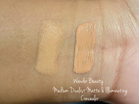 wander beauty dualist matte and illuminating concealer swatches