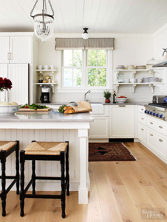 Inspiring and beautiful white modern farmhouse kitchen design via Hello Lovely Studio