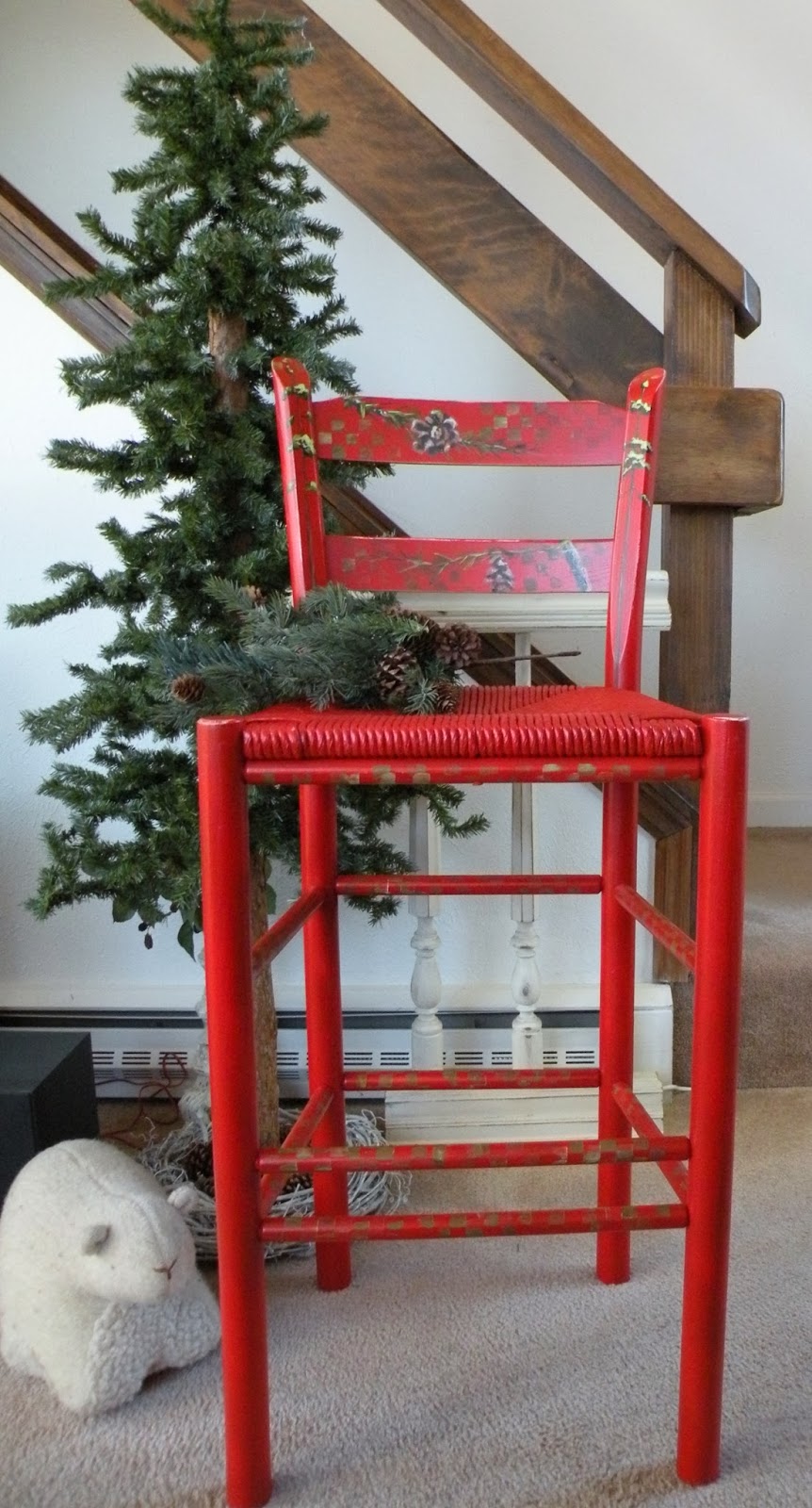 ART FOR LIFE "PINE TREE DISTRESSED CHAIR" ORIGINAL UPCYCLED WICKER