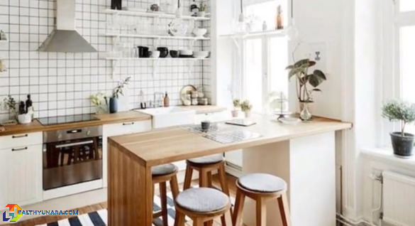 Design a kitchen with a minibar dining table Design a kitchen with a minibar dining table