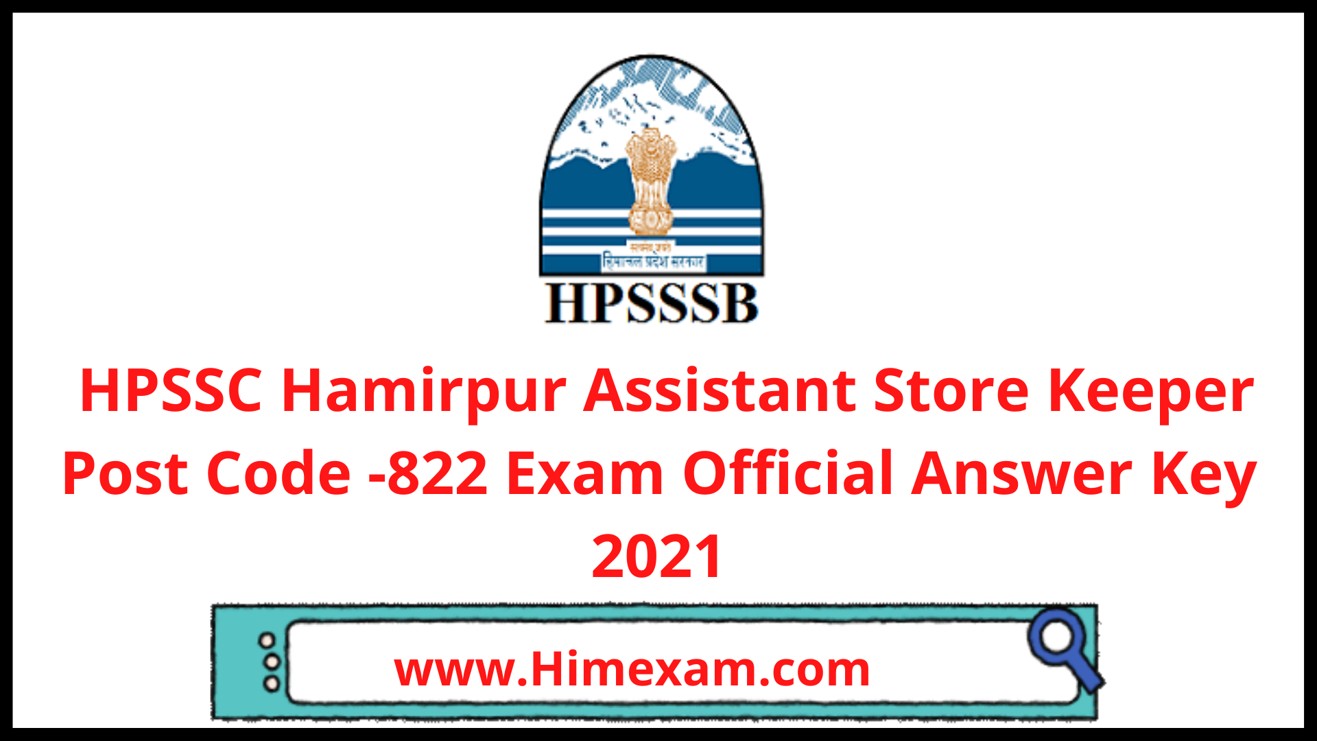 HPSSC Hamirpur Assistant Store Keeper Post Code -822 Exam Official Answer Key 2021