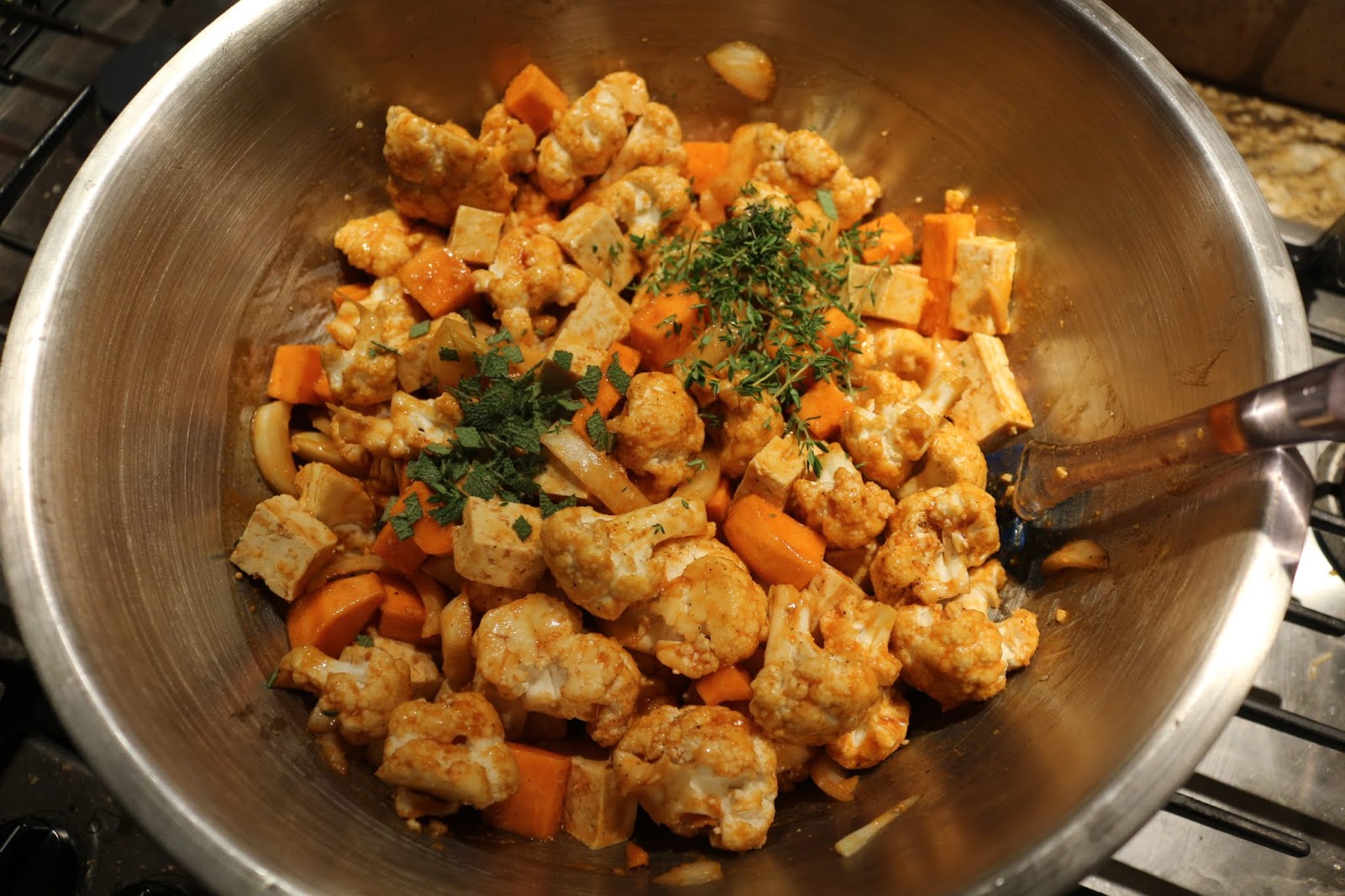 Buffalo Cauliflower Tofu Sheet Pan Dinner