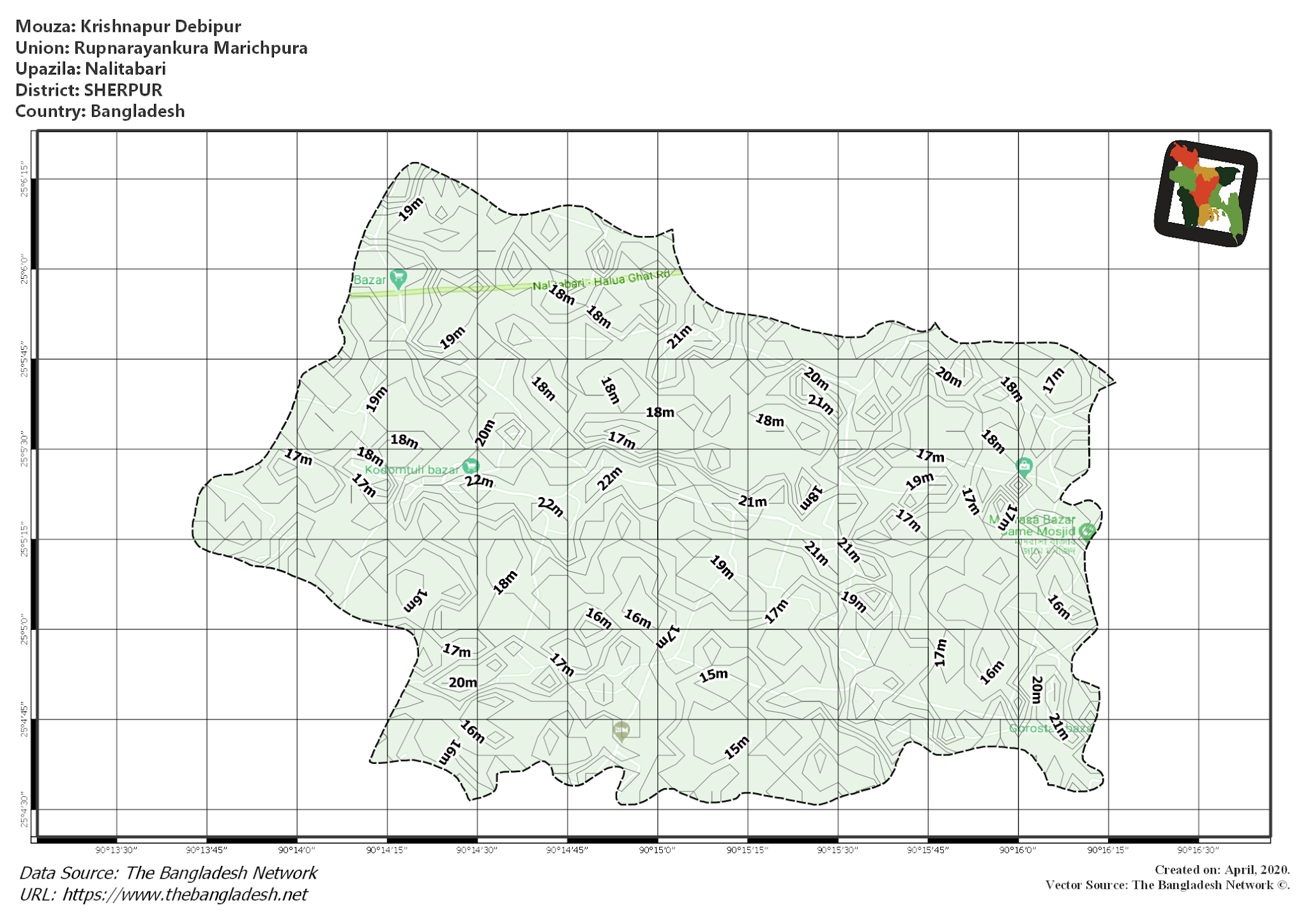 Map of Krishnapur Debipur Mouza of Nalitabari Upazila, SHERPUR, Bangladesh.