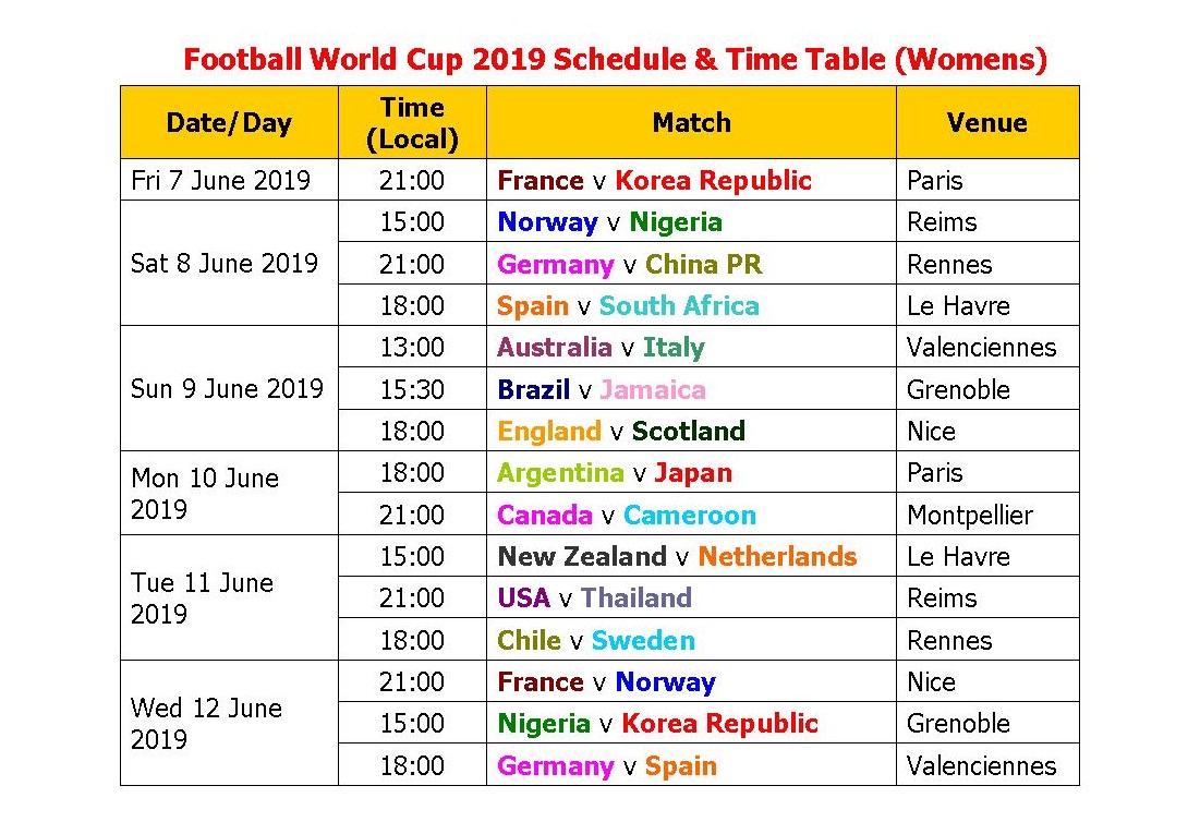 Fifa womens world cup 2019 schedule myfreeloxa