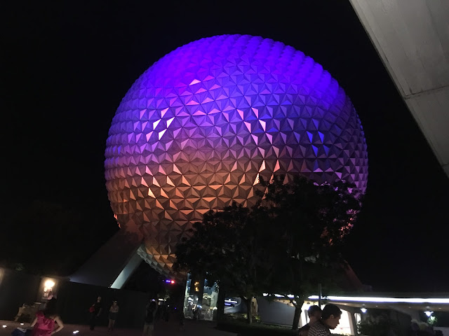 Spaceship Earth Purple at Night Epcot Disney World