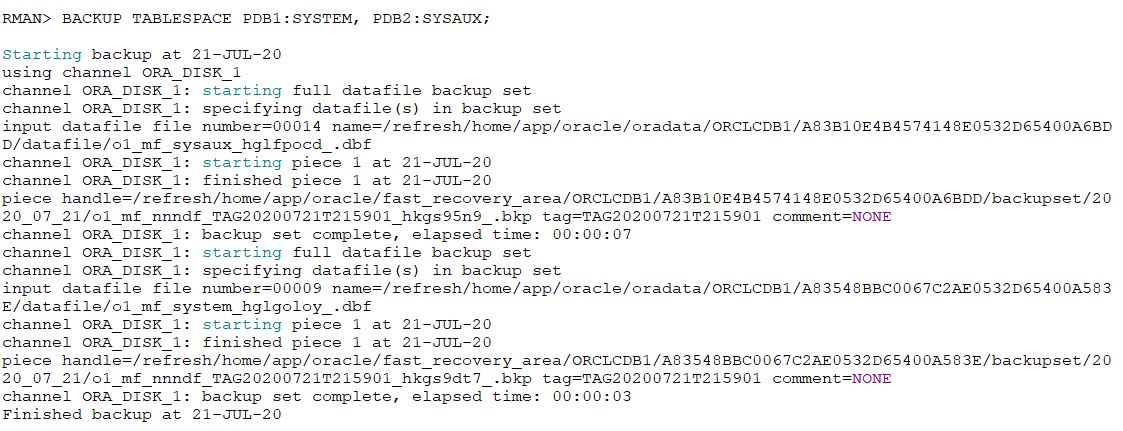 PLUGGABLEDATABASE: Jot ID 00013.1 - Multitenant 19c : Partial PDB Backup