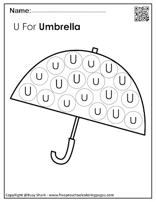 Letter U dot markers free preschool coloring pages ,learn alphabet ABC for toddlers