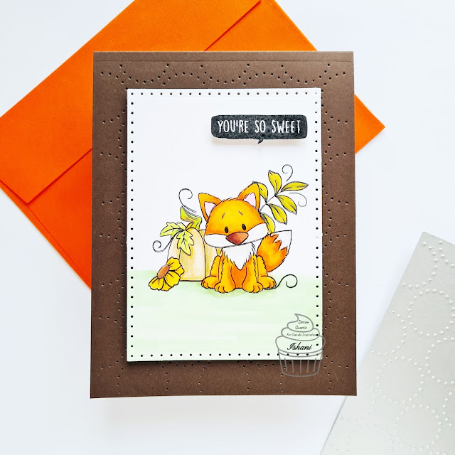 PJ Moore Fox and Foliage, Autumn card, Fox card, Digital stamps, Quillish, Cute fox card with pumpkin