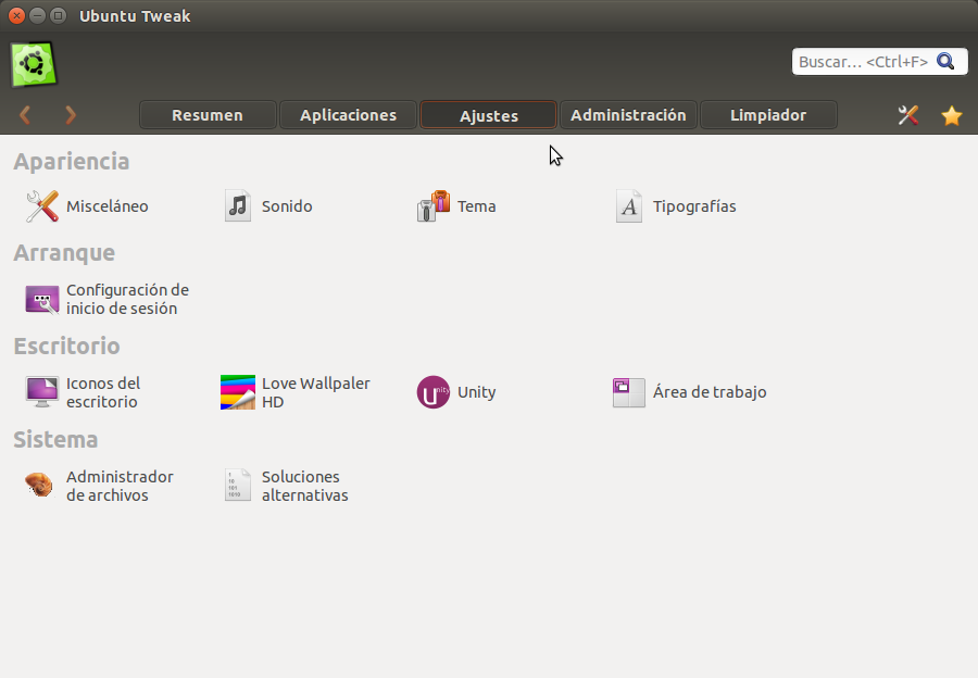 Ubuntu Tweak Ajustes