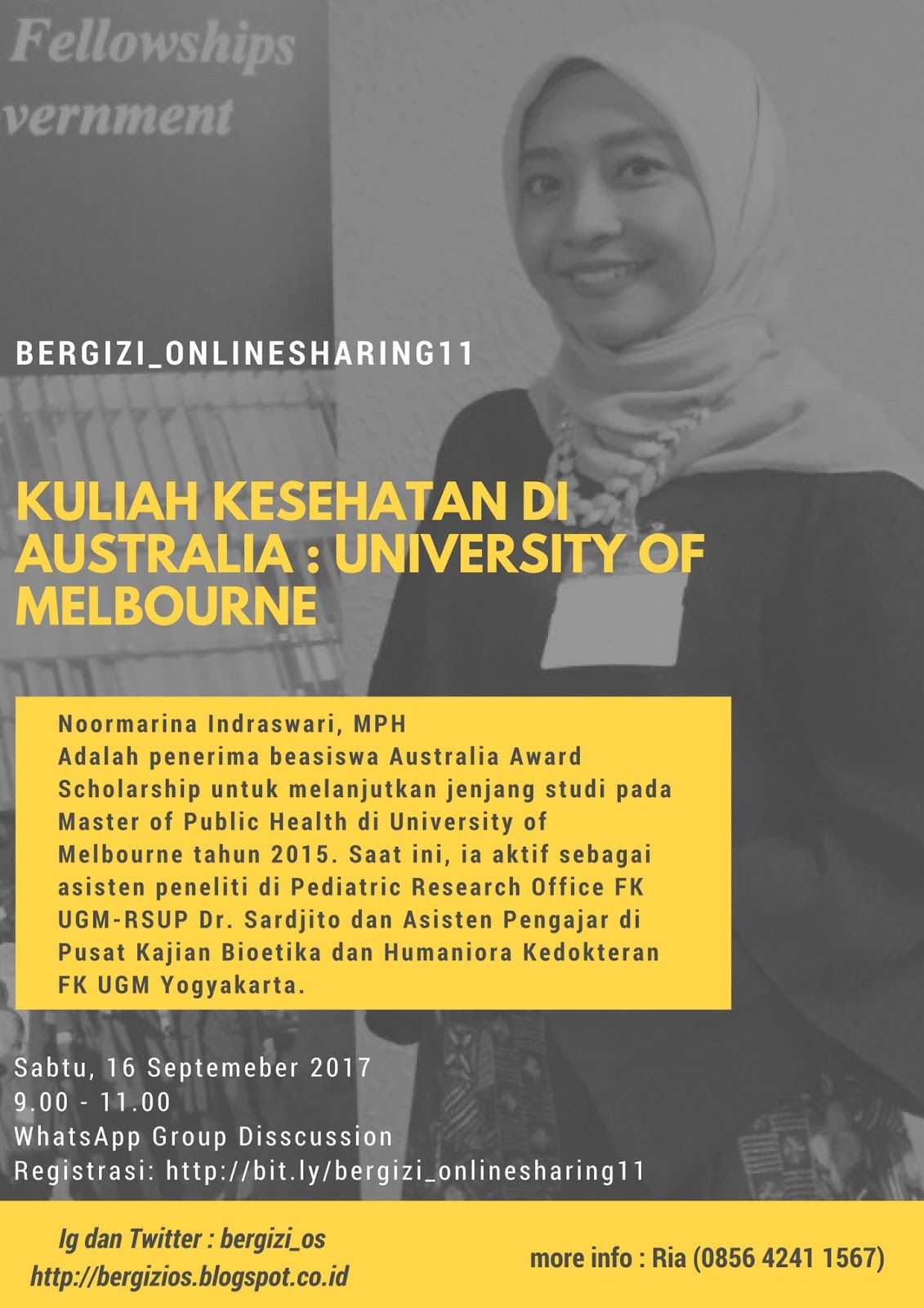 Bergizi_Onlinesharing: Menempuh Pendidikan Master Of Public Health (Mph) Di The University Of Melbourne // Noormarina Indraswari (Australia Awards Awardee 2015)