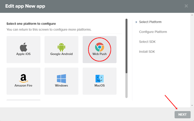 Select Web Push & click Next Select Web Push & click Next
