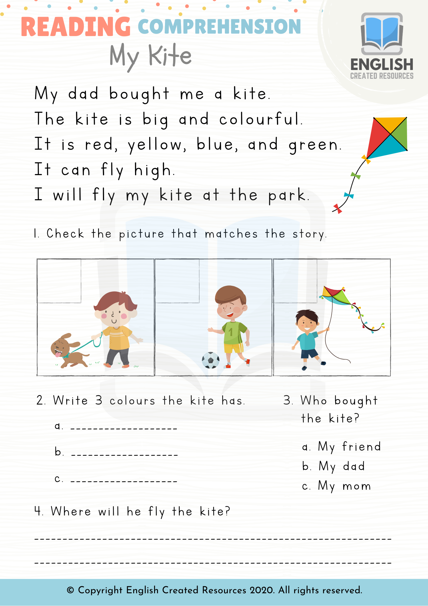 Reading Comprehension Worksheets Grade 1 English Created Resources