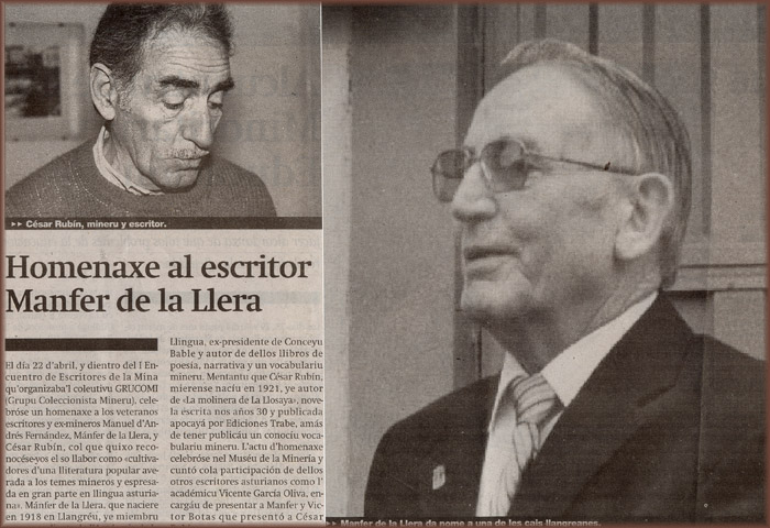 Homenaje a César Rubín y Manfrer de la Llera, Primer Encuentro de Escritores de la Mina