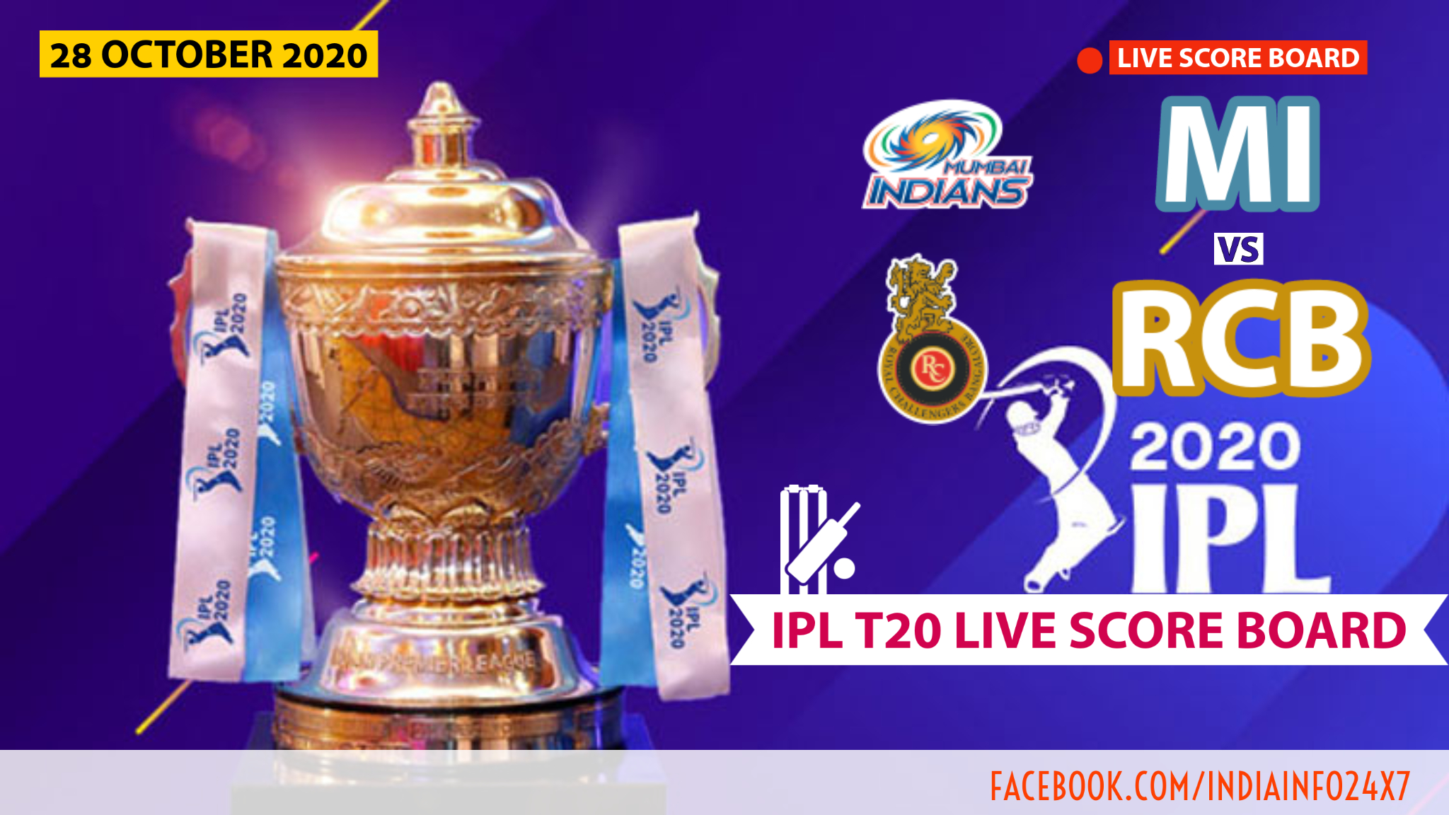 ipl cricket live score board today Match 48 MI vs RCB Who will