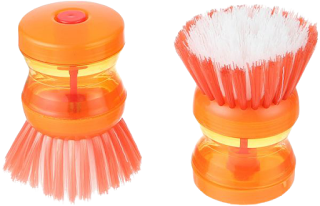 فرشاة بلاستيك للتنظيف بخزان للصابون من الياسين، قطعتين، برتقالي - 7 × 7 سم