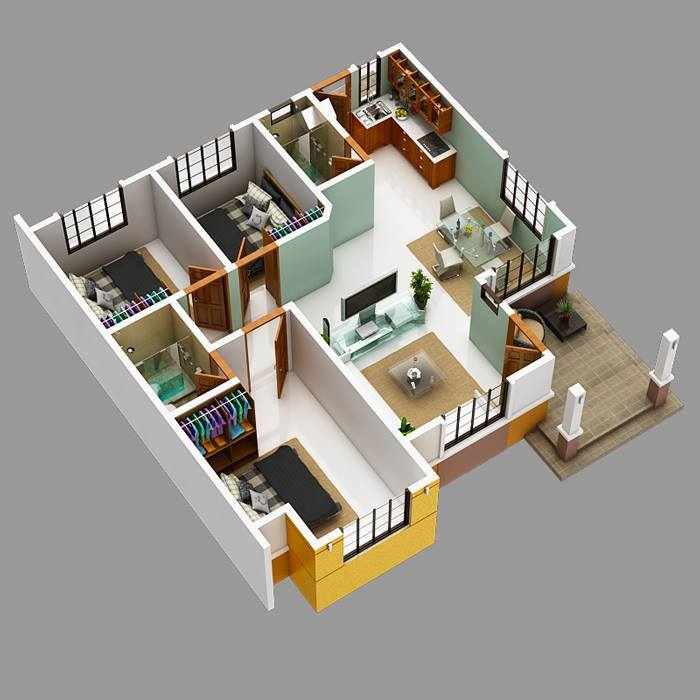 Modern Bungalow House With 3D Floor Plans And Firewall