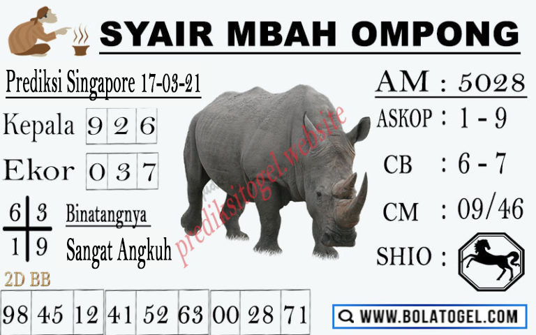 Syair Mbah Ompong SGP Rabu 17-Mar-2021
