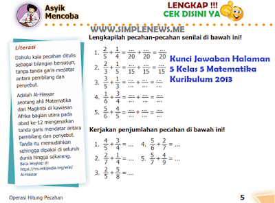 Kunci Jawaban Halaman 5 Kelas 5 Matematika Kurikulum 2013 www.simplenews.me