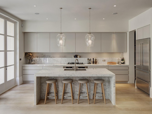 light grey light wood marble kitchen