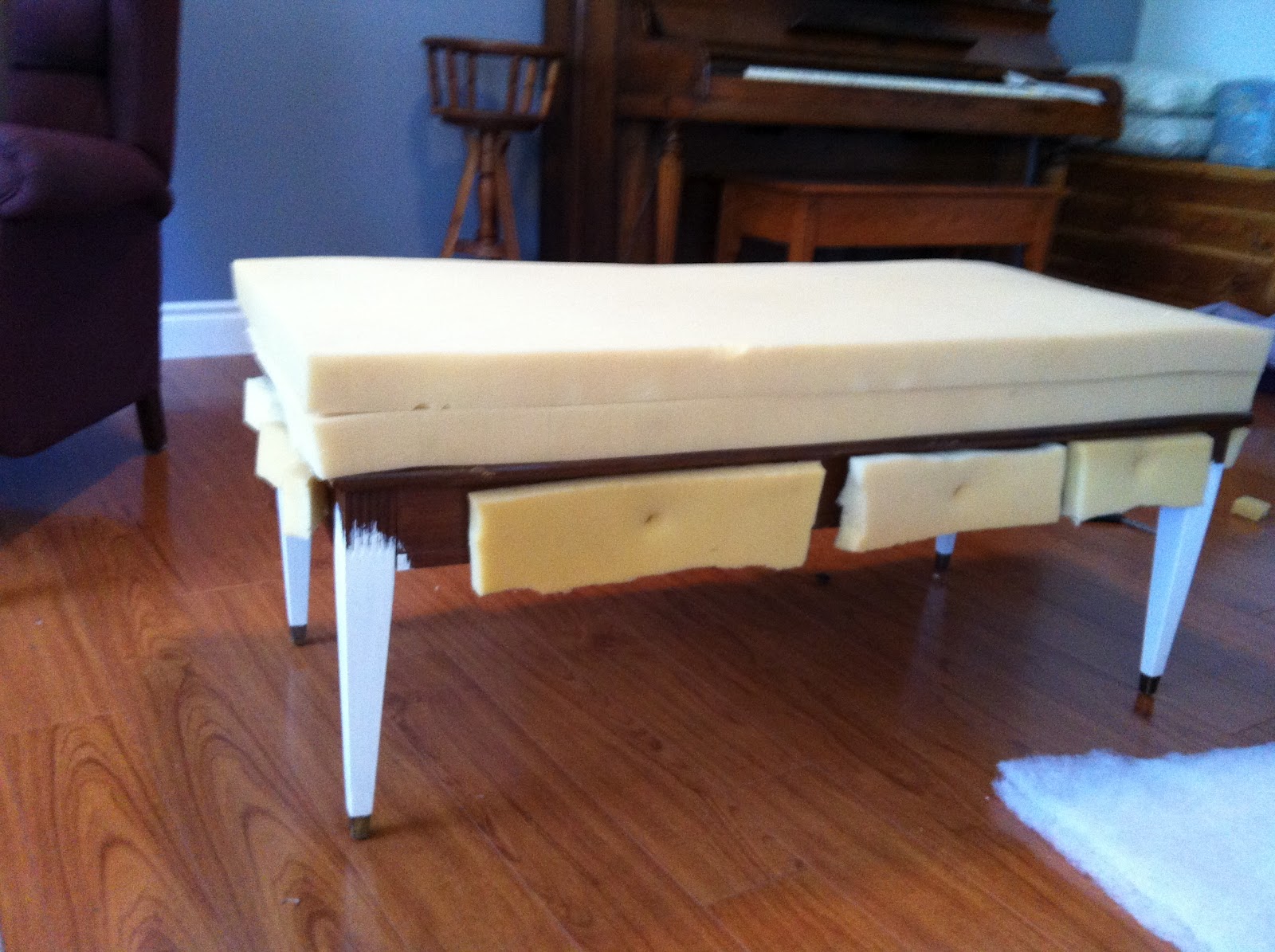 creative space DIY Ottoman from coffee table.