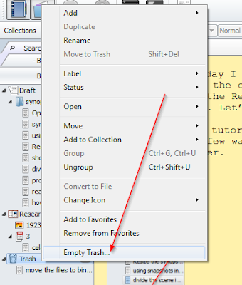 Learn Scrivener: How to delete files temporally and permanently from