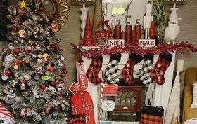 christmas tree and christmas stocking on the mantel