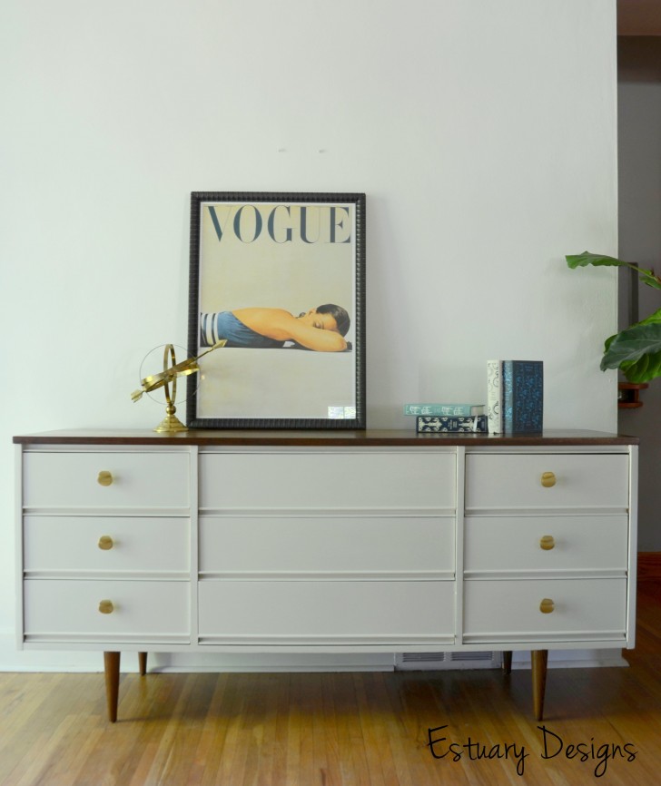 Mid Century Modern Dresser, White And Gold Mid Century Modern Dresser
