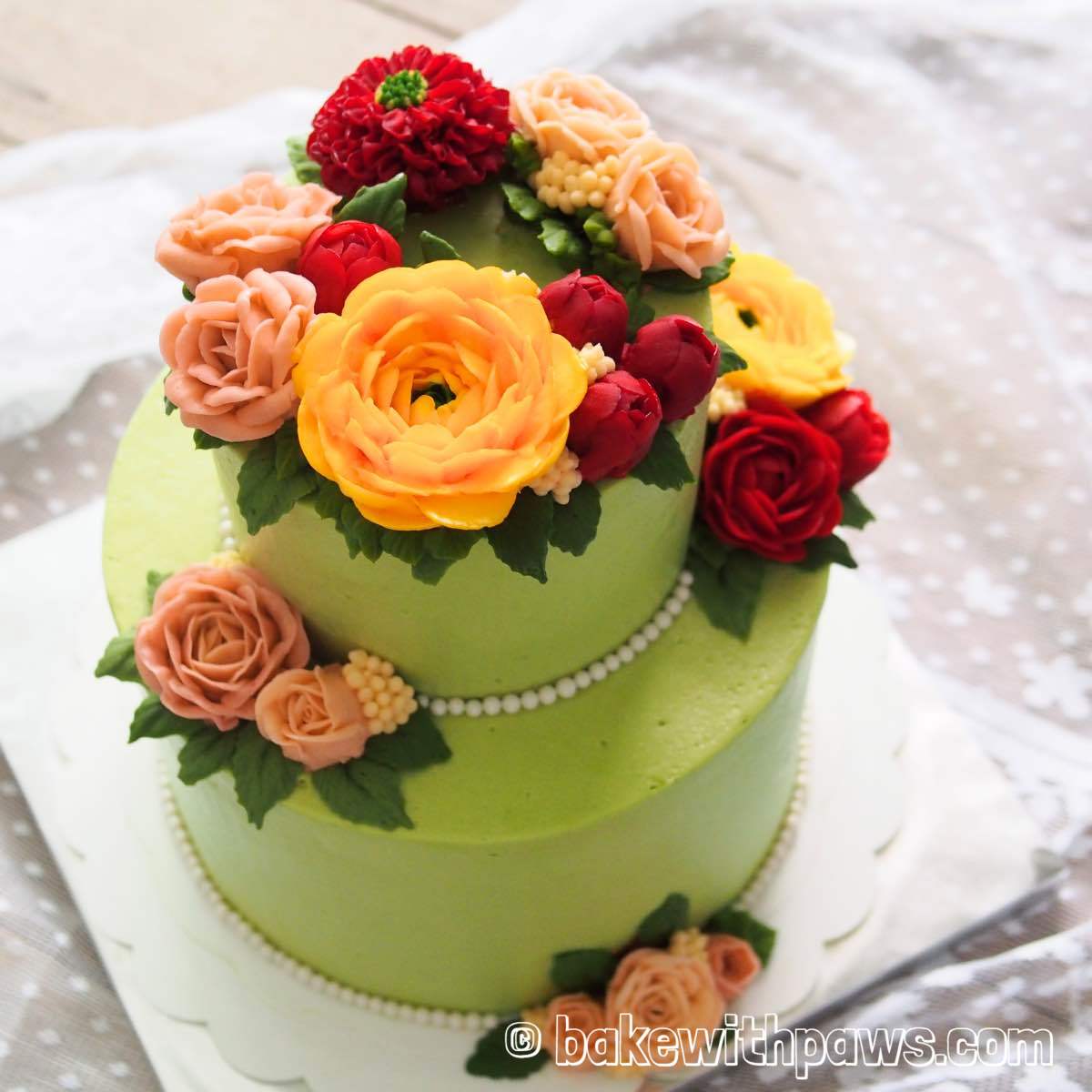 Korean Style Buttercream Flowers Cake 27 BAKE WITH PAWS