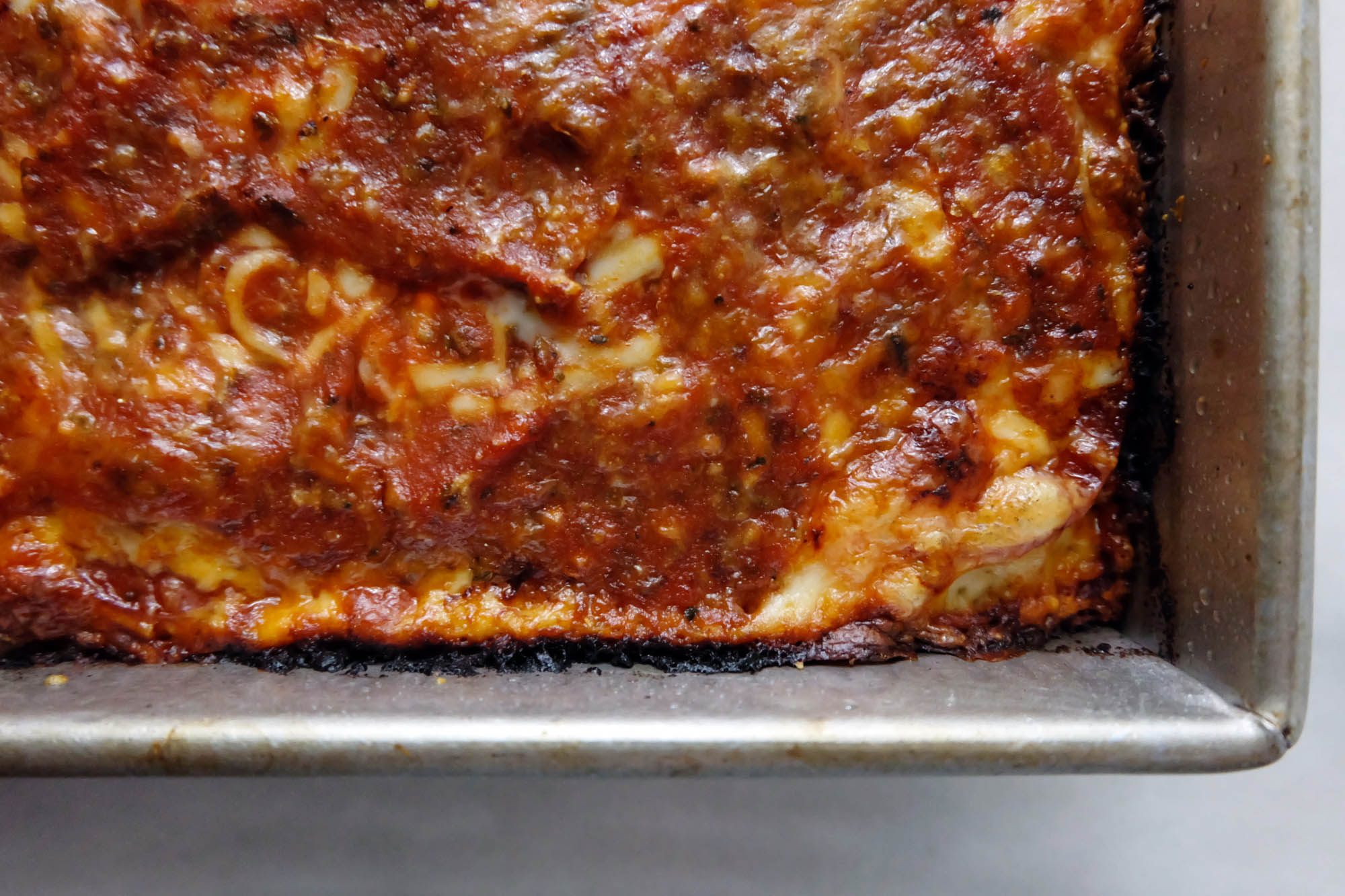 detroit style pepperoni pizza close up