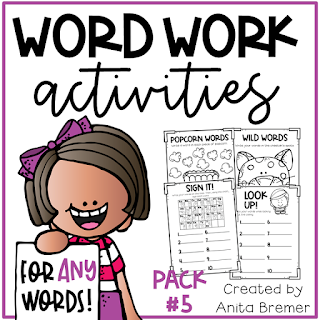 Word work activities for ANY words! Word work is an essential part of language learning in the primary grades. Make word work FUN while LEARNING takes place! There are seventeen different word work activities included in this pack. They can be used for absolutely ANY word learning! Perfect for literacy centers or sub plans. A must have for Kindergarten- Third Grade! #wordwork #wordworkactivities #spelling #1stgrade #2ndgrade #kindergarten