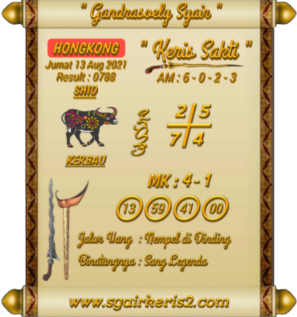 Syair Keris Sakti Hari Jumat 13 08 2021 Syair Keris Sakti