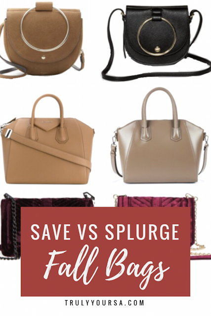 It's been so long since I've shared my Save vs Splurge finds with you all. I love rounding up fabulous pieces that can fit anybody's budget because your style shouldn't have to suffer because of your bank account. Today's finds are 3 bags that would be perfect for fall. Whether you're looking for a tote to carry your life around, a small crossbody for weekend excursions, or something a little more chic, I've got a bag for you at a great price!