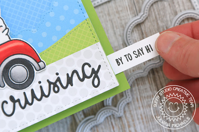 Sunny Studio Stamps: Cruising Critters Comic Strip Speech Bubble Dies Fluffy Clouds Border Dies Hello Card by Juliana Michaels Sunny Studio Stamps: Cruising Critters Comic Strip Speech Bubble Dies Fluffy Clouds Border Dies Hello Card by Juliana Michaels