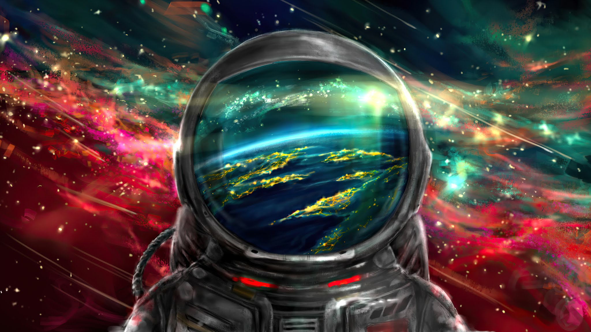 Space Astronaut Colorful Galaxy - XFXWallpapers
