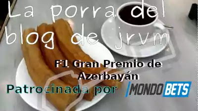 Porra Mondobets F1-
GP Azerbayán en el blog de jrvm Plato con porras y chocolate y símbolo de bitcoin