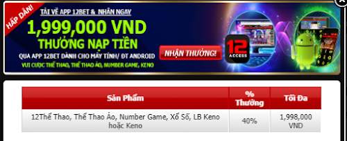 App 12bet tặng 1,998,000 VNĐ cho mọi thành viên!! Thuongapp