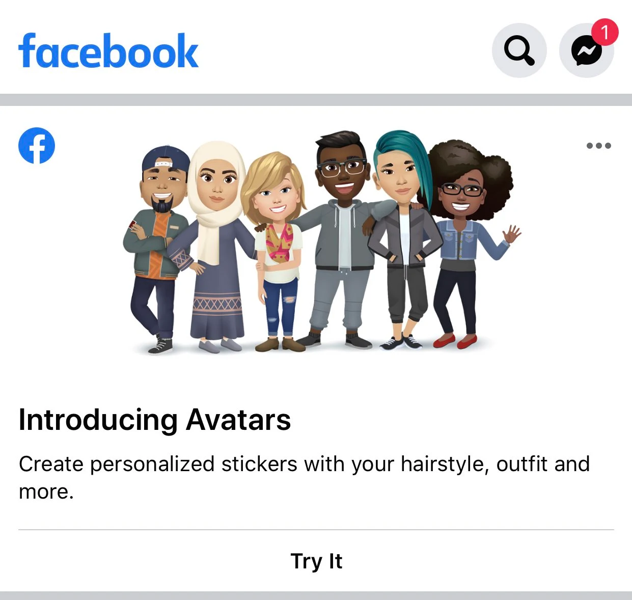 Facebook promoting its new avatars feature in news feed